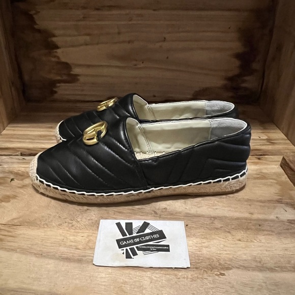 GUCCI Marmont Gold Logo Black Matelasse
Quilted Leather Mules Espadrillers shoes - Picture 2 of 5